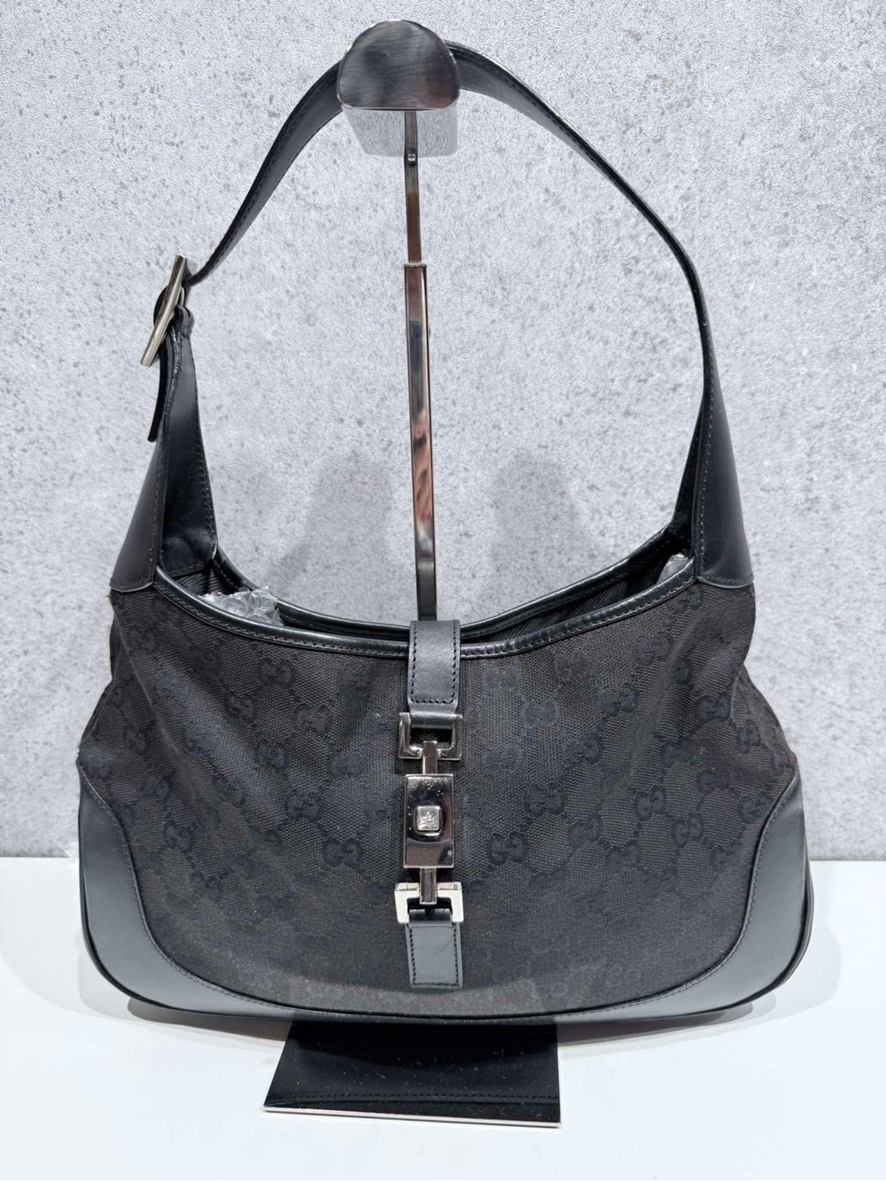 Gucci Black Monogram Shoulder Bag with Silver Hardware